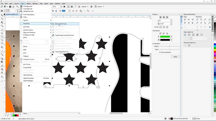 clip the image to see final preview of star graphic on pick guard