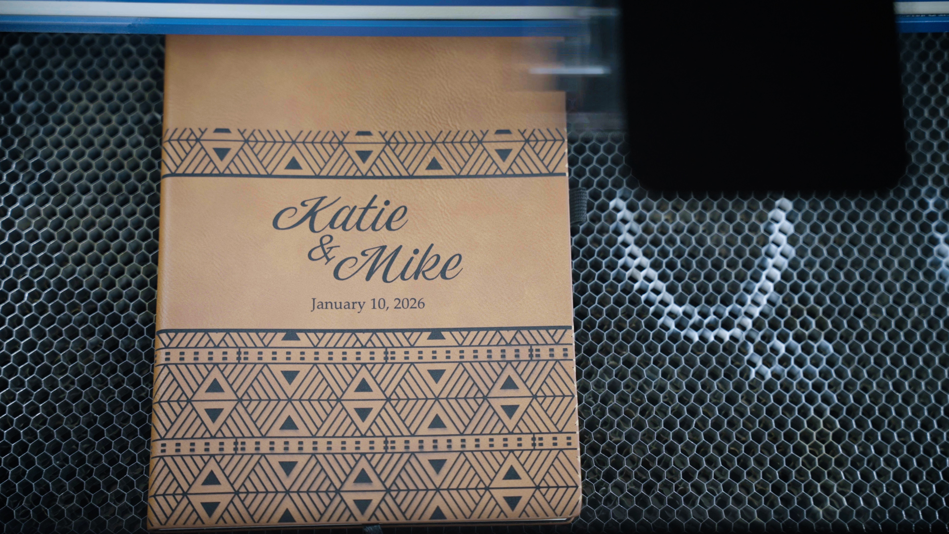 Laser engraving leatherette notebook