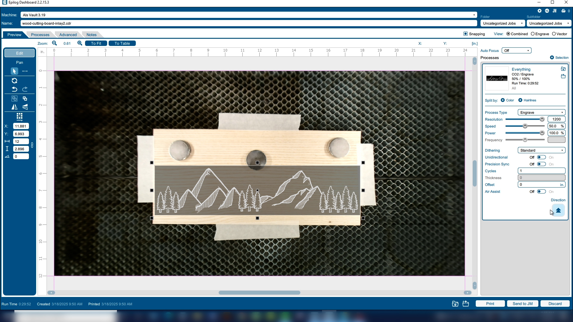 Print the artwork to the Epilog Laser Dashboard