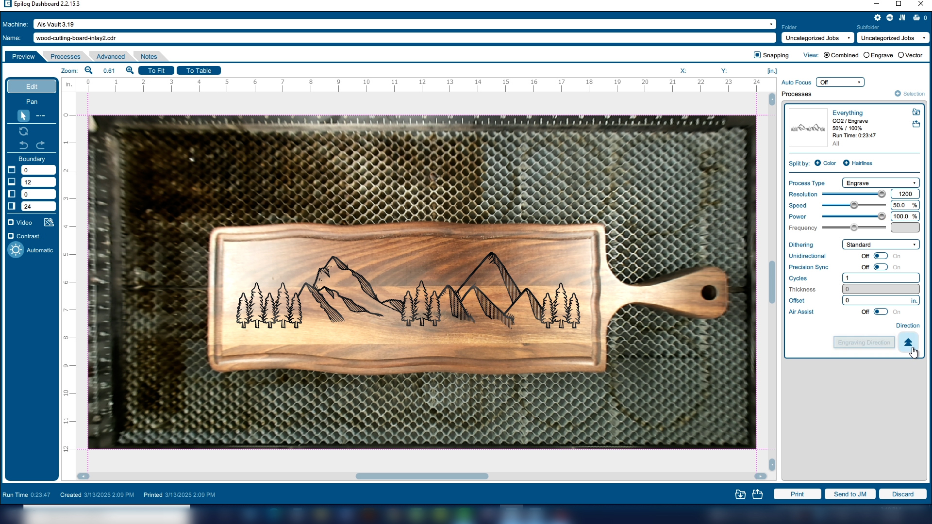 Select engraving settings in the Epilog Laser Dashboard