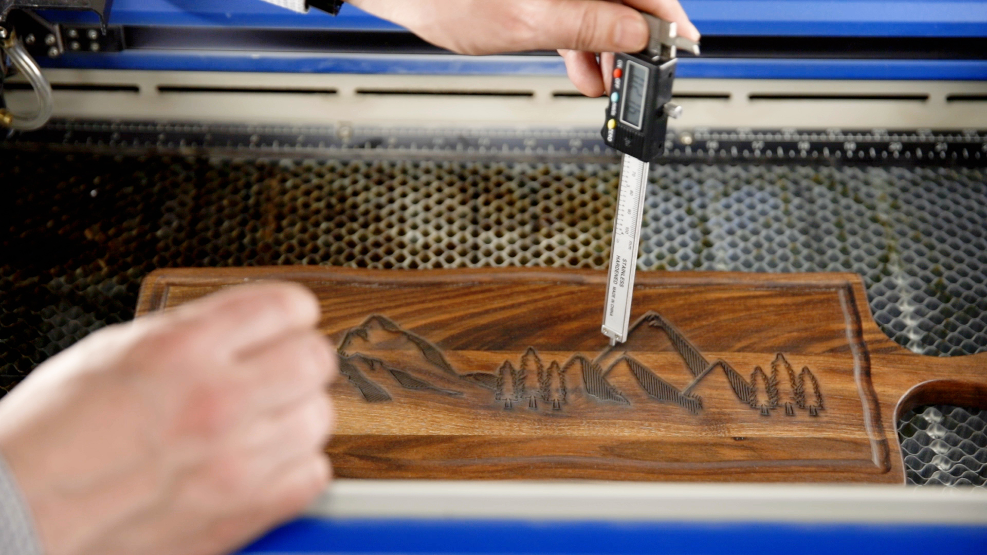 Measure the depth of veneer pocket on cutting board